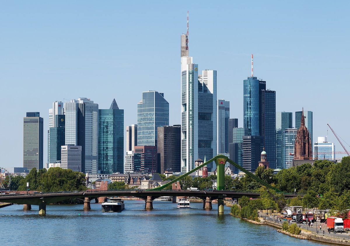 The Frankfurt am Main skyline at dusk